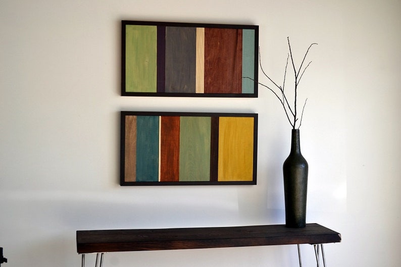 Wood Wall Art Wood Art Reclaimed Wood Art Painting on Wood 12x24 set image 2