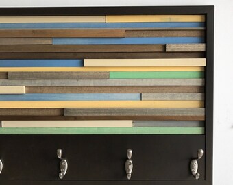 Coat Rack Wall Mount - Colorful Wall Decor - Living Room Decor Ideas - Modern Wood Wall Art - 3D Artwork - Home Decor Art