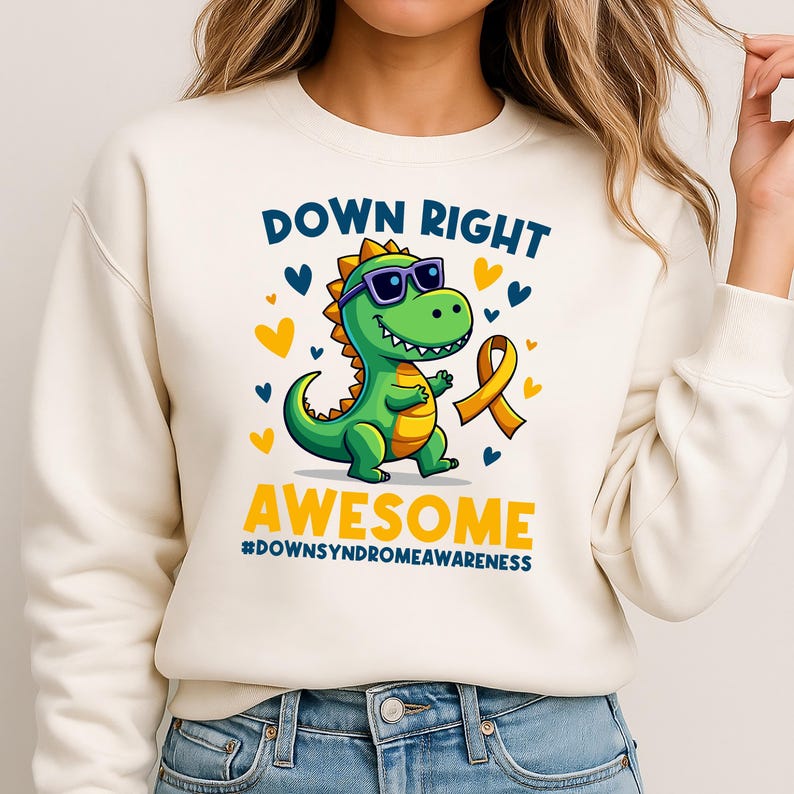 Down Right Awesome SVG PNG Dinosaur Down Syndrome Awareness Yellow Blue ...