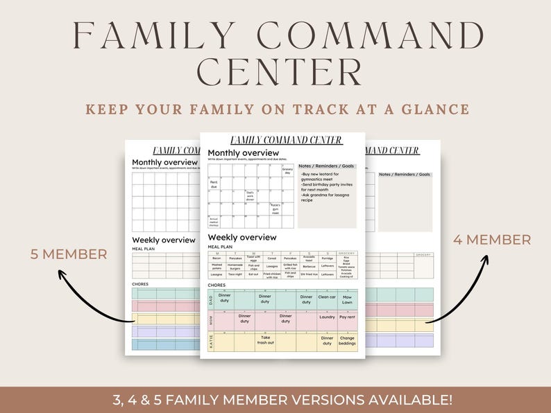 Editable Family Command Center, Printable Home Management, Weekly ...
