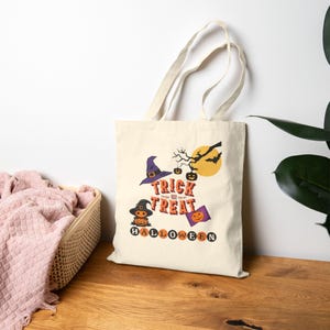 Trick or Treat Halloween Canvas Tote Natural Cotton Bag reusable Trick-Or-Treat Candy Bag spooky tote bag customized tote bag