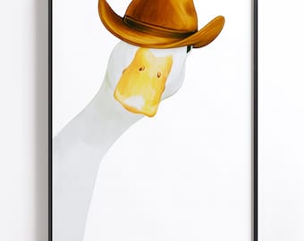 Cowboy Goose Wall Art Print | Whimsical Farmhouse Decor, Cute Goose Illustration for Nursery, Bathroom or Entryway, Digital Download