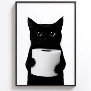 Black Cat Poster Animal Bathroom Poster Black Cat Gift Cat Art Bathroom Wall Decor Poster black and white Bathroom Print Digital Download