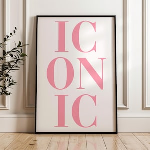 Pink Iconic Typography PRINTABLE Art, Gallery Wall, pink and White Word Letters Type Decor, Digital DOWNLOAD Print, fashion Magezine