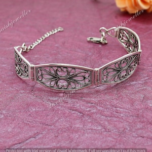 Handmade Vintage Filigree Bracelet, 925 Sterling Silver Bracelet, Link Bracelet, Antique Style Bracelet, Handmade Bracelet, Boho Bracelet