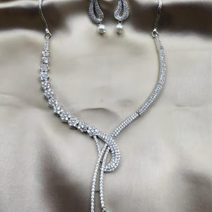 Sparkling CZ Stone Pendent Necklace Set/ American Diamond Necklace Set/Indian Statement Necklace/Wedding Necklace /Bridal Jewellery/Gift her