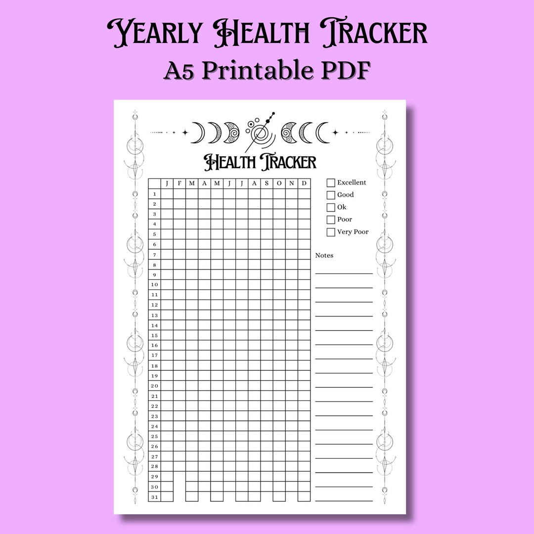 Yearly Health Tracker in Pixels | A5 Witchy Diary Planner Insert Page ...