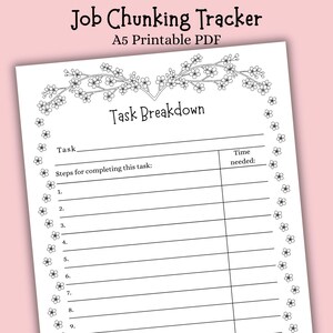 Printable Task Breakdown Planner Page | a5 Job chunking tracker page for planner time blocking | PDF Instant digital download