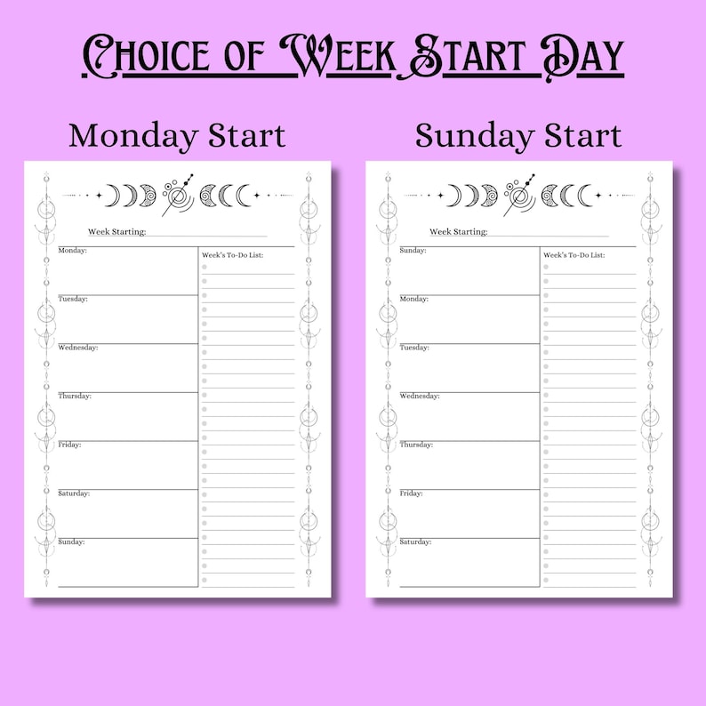 Printable Witchy Weekly Planner Page | A5 Week at a Glance Diary Insert ...