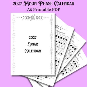 2027 Lunar Calendar | A5 Planner insert of annual moon phases | Printable Digital download for diary