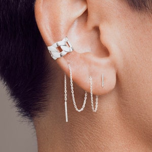 Gold Chain Link Ear Climber Earrings - Unique Silver Ear Cuff Jewelry - ECF022