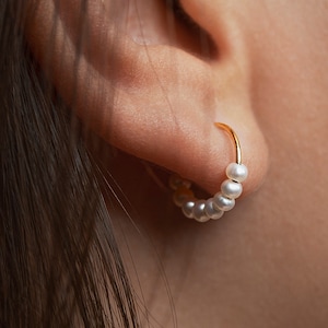 Pearl Hoop Earrings - Gold Filled Bridal Jewelry for Modern and Stylish Moms and Bridesmaids - EAR010