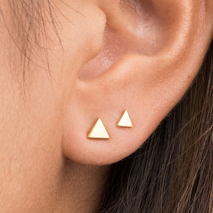 Mini Silver Triangle Geometric Stud Earrings - Mountain Post Earrings - Best Friend Gift