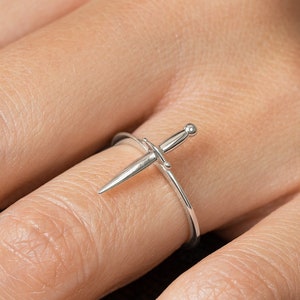 Silver Sword Stacking Ring - Edgy Statement Jewelry for Bold Fashionistas - RNG020