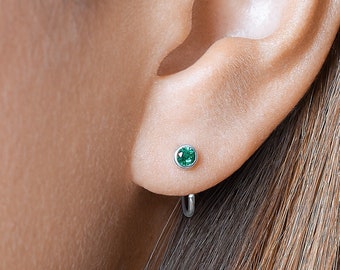 Tiny Gemstone Hugging Hoops – Open Hoop Earrings