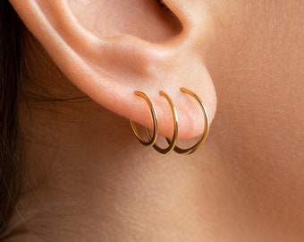 Gold Hoop Earrings · Silver Huggie Hoop Earrings · Small 14K Gold-Filled Cartilage Hoop Earrings · Tiny Thin Minimalist Earrings · EAR001