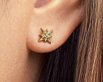 Sparkling Starburst Stud Earrings - Dainty Gemstone Jewelry - Gift for wife -STD049WCZ