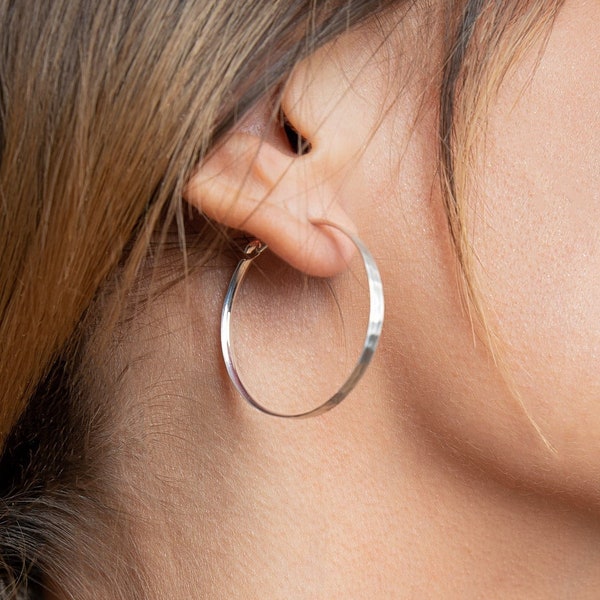 Boucles D'oreilles Créoles Ovales - Argent Sterling Plaqué Or Jaune, 30mm