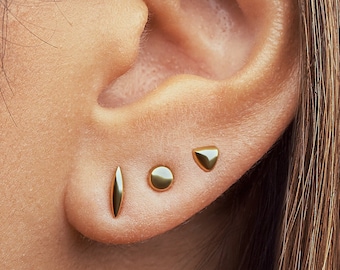 Geometric Stud Earring Set: Sterling Silver, Gold, Rose Gold