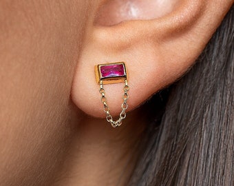 Boucles d'oreilles minimalistes faites main avec pierres précieuses - Bijoux avec pierres de naissance pour maman - Boucles d'oreilles roses - STD148