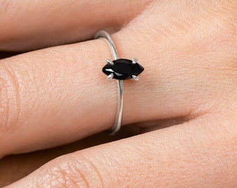 Black Dainty Ring - Minimalist Handmade Rings - Gold Plated Jewelry - RNG014BCZ