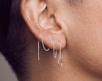 Förgyllda örhängen med dubbel piercing i sterlingsilver: Edgy kedjesmycken