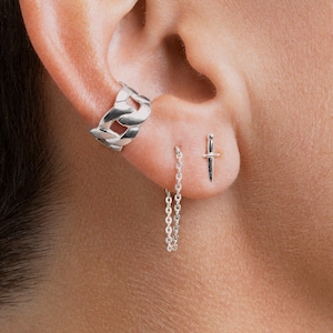 Pendientes de Cadena Largos, Plata de ley & Chapado en Oro, Joyería Moderna y Minimalista, Hecho a Mano, Regalo Mama, CHE004
