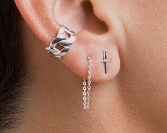 Minimalist Chain Earrings: Dainty and Unique Silver Drop Earrings - Cute Rose Gold Earrings - CHE004