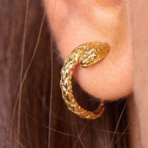Boucles d'Oreilles Serpent Argent, Puces Effet Créole avec Tête Sculptée et Écailles -STD165