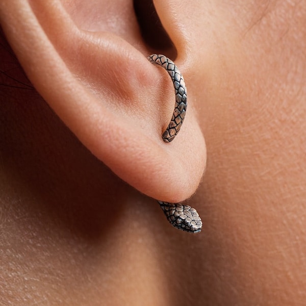 Snake Ear Jacket Earrings - Sterling Silver Jewelry - Animal Earrings - Fantasy Earrings - EJK009