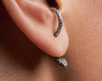 Elegante Sterling Silber Schlangen Ohrringe - Einzigartiger Tier Schmuck - EJK009