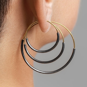 Gold Filled Hoop Earrings Oxidized Silver – 14K Mixed Metal Statement Hoops by Lunaijewelry – EAR066