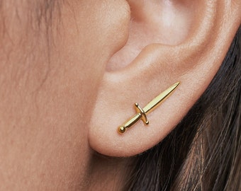 Sword Ear Climber Dagger Gold earrings - Ear Cuff Sterling Silver Jewelry - Best Gift For Her - ECF016