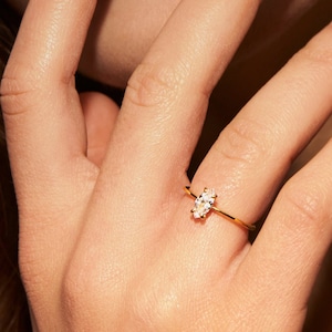 Marquise Cut Ring Gold Vermeil or Silver – White Zirconia Cocktail Ring – Dainty Jewelry Gift for Her – RNG014
