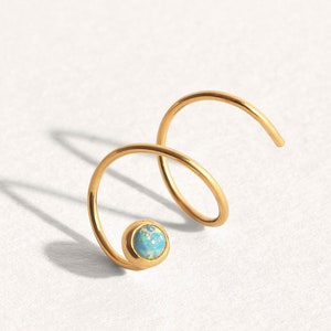 Opal Gold Hoops Cartilage Earrings - Dainty Silver Double Ear Hoops -  Two Piercings Holes - EAR148P03