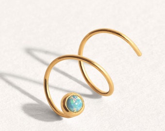 Opal Gold Hoops Cartilage Earrings - Dainty Silver Double Ear Hoops -  Two Piercings Holes - EAR148P03