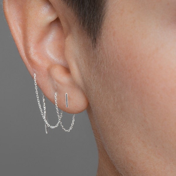 Silver Threader Earrings - Edgy Earrings - Drop Earrings - Wedding Earrings- Rose Gold Earrings- CHE024