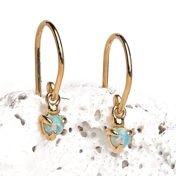 Opal Dangle Drop Earrings - October Birthstone Earring - Hypoallergenic Studs - Earrings for Mom - DGE001P03
