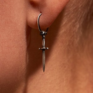 Sterling Silver Dagger Sword Hoop Earrings - Unique Jewelry