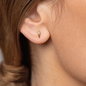 Edgy Gold Huggie Hoop Earrings – Sterling Silver Helix Jewelry - EAR032