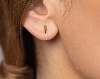 Edgy Gold Huggie Hoop Earrings – Sterling Silver Helix Jewelry - EAR032