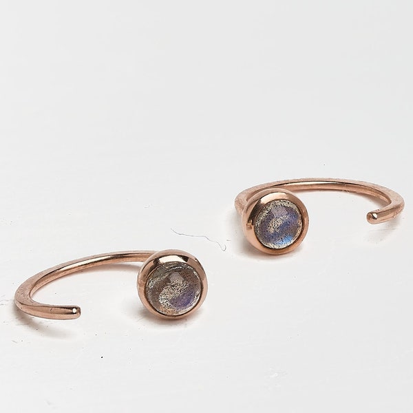 Hoop Gemstone Earrings - Contemporary Jewelry -  Labradorite Silver Huggie Hoops - EAR039LBR