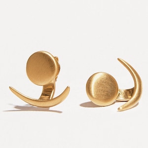 Moon Phase Front Back Earrings Gold Moon Jewelry Celestial Earrings EJK008 Yellow Gold Matte
