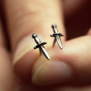 Dagger Stud Earrings - Edgy Tiny Sterling Silver Sword Earrings