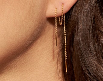 Threader Earrings Gold -Chain Dangle Edgy Earrings - Cartilage Earrings - Silver Handmade Earring - CHE023