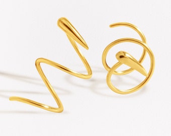 Gold Plated Sterling Silver Spiral Hoop Ear Wrap: Edgy Geometric Earrings