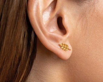 Leaf Stud Earrings - Dainty Earrings - Aesthetic Jewelry - Handmade Earrings - Birth Gift- STD036