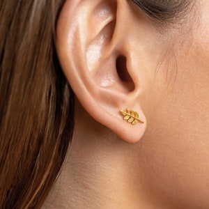 Dainty Gold Stud Earrings with Leaf Detail Handcrafted Nature-inspired Jewelry STD036 image 1