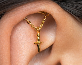 Edgy Helix Sword Flat Back Earrings -  Dagger Cartilage Earring - PRC003