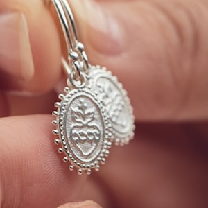 Sacred Heart Dangle Earrings: Gold Flame Medallion, Religious Jewelry